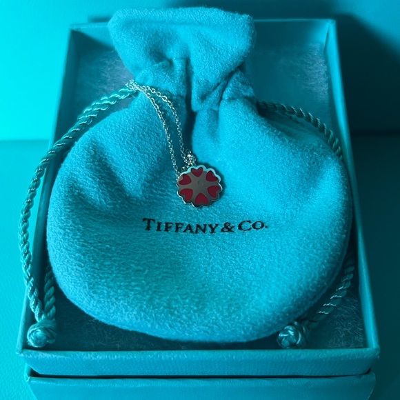 🌸🌸 Authentic Tiffany & Co. Picasso Red Enamel Crown of Hearts Pendant - Picture 1 of 10